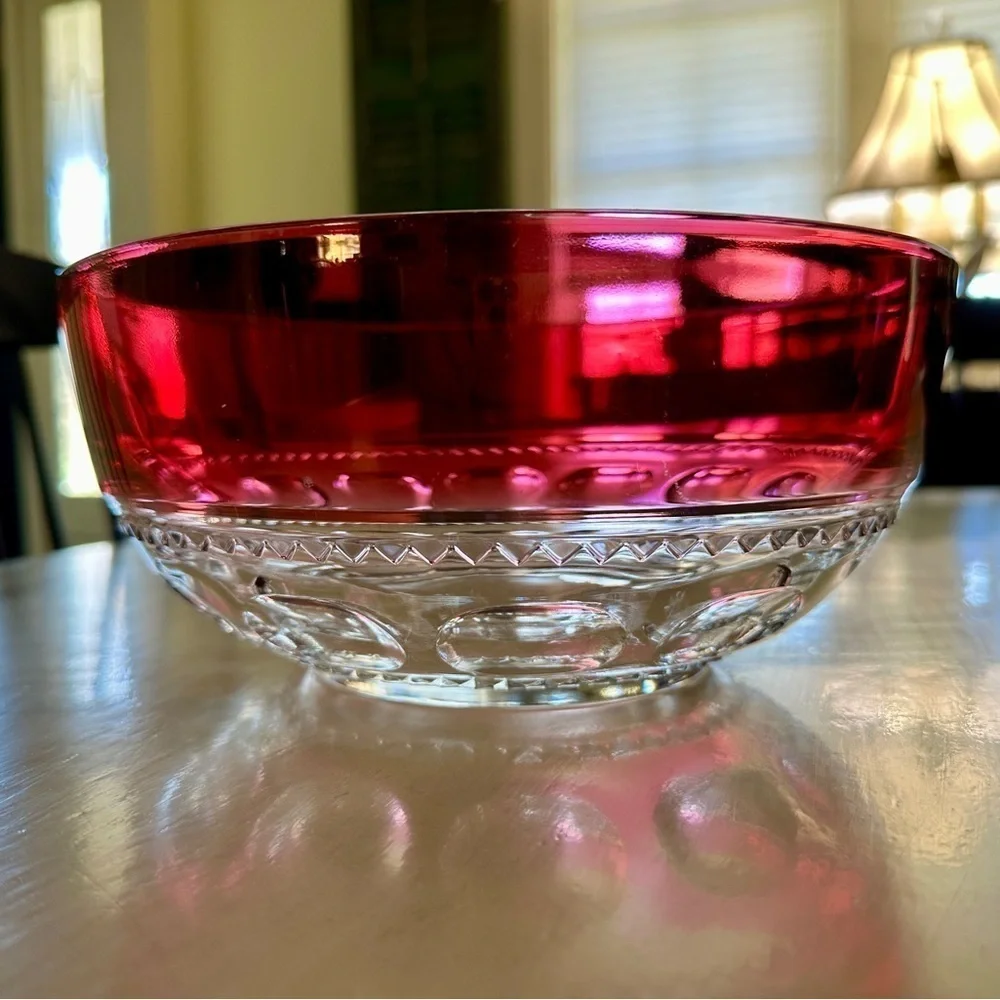 KINGS CROWN, RUBY RED FLASHING, THUMBPRINT, GLASS BOWL, FROM MID-20TH CENTURY.